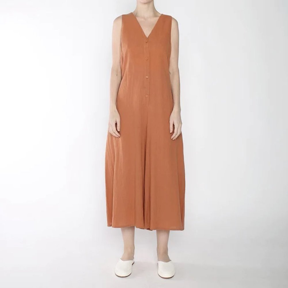 NWT 7115 BY SZEKI LINEN WIDE LEGGED JUMPSUIT ORANGE,